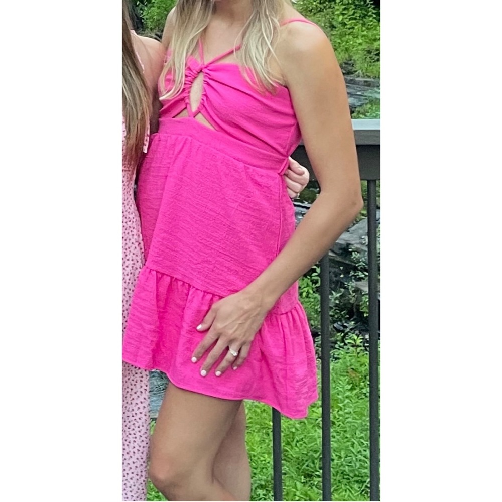 NWT Lulu’s Rising Temps Hot Pink Sleeveless Mini Dress